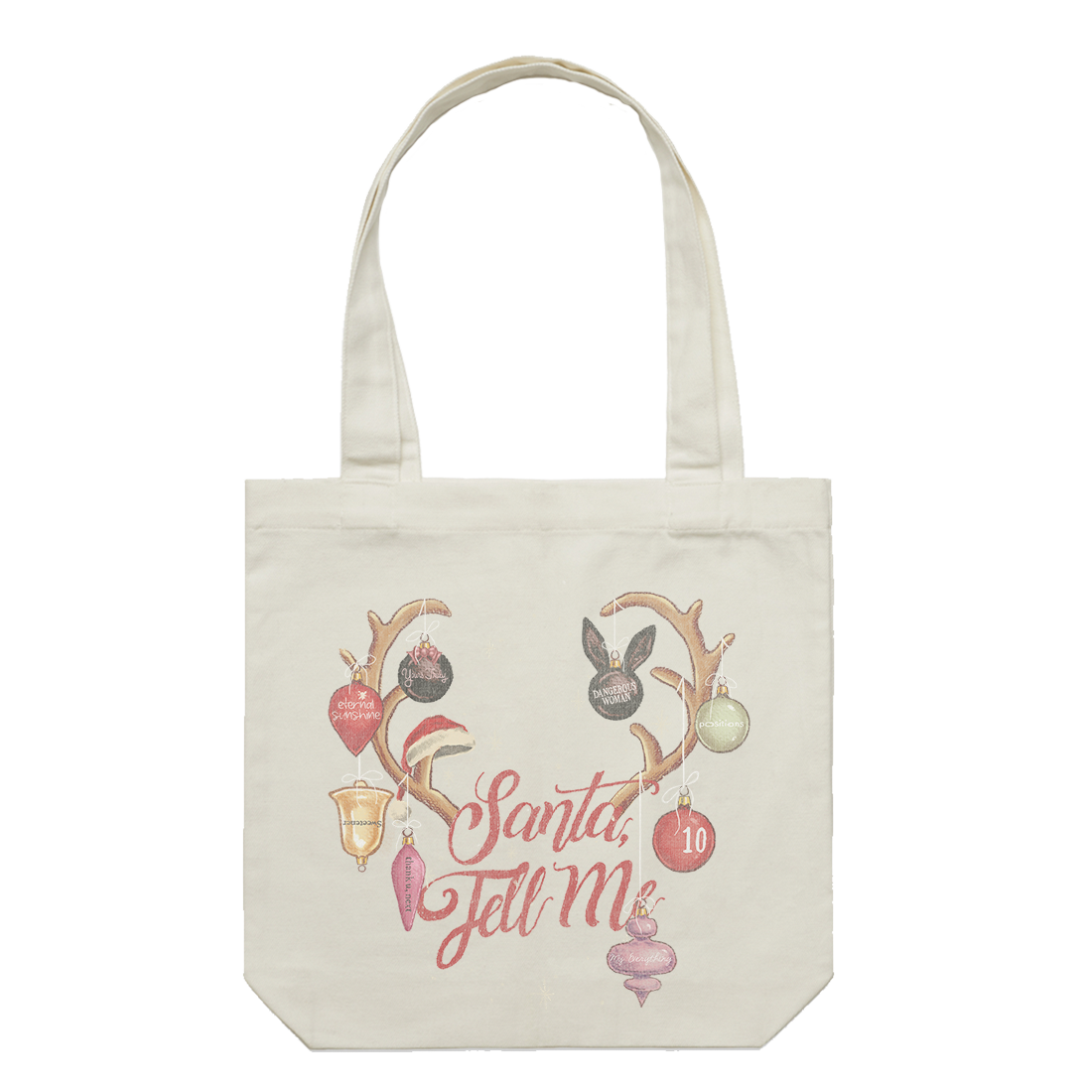 santa tell me tenth anniversary tote